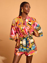 Abeille Creations Multi-Color Abstract Print Oversized Loose Spring Resort Bodysuit